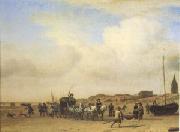 VELDE, Adriaen van de A Noble Coach Making Its Way Along the Beach at Scheveningen (mk05) oil painting reproduction